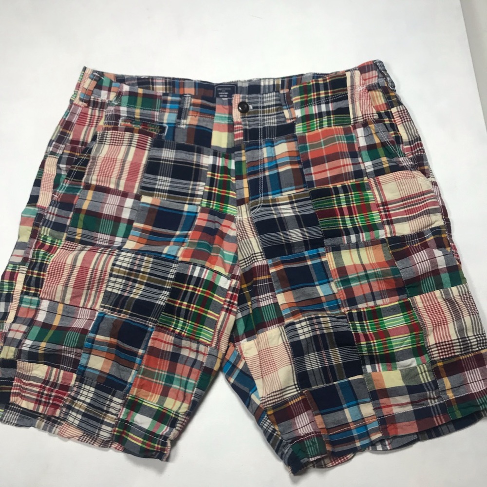 Gap Madras Lived In Shorts Patchwork Plaid Cotton Zipper Fly Size 36